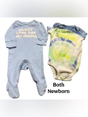💙 6 piece Baby Boy Pajama Bundle NB Preemie Sleepers Onesies Lot (See all pics)